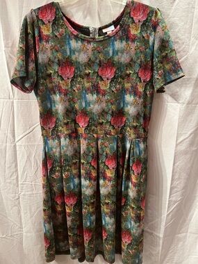 LuLaRoe Floral Midi Dress in Pink, Green & Blue